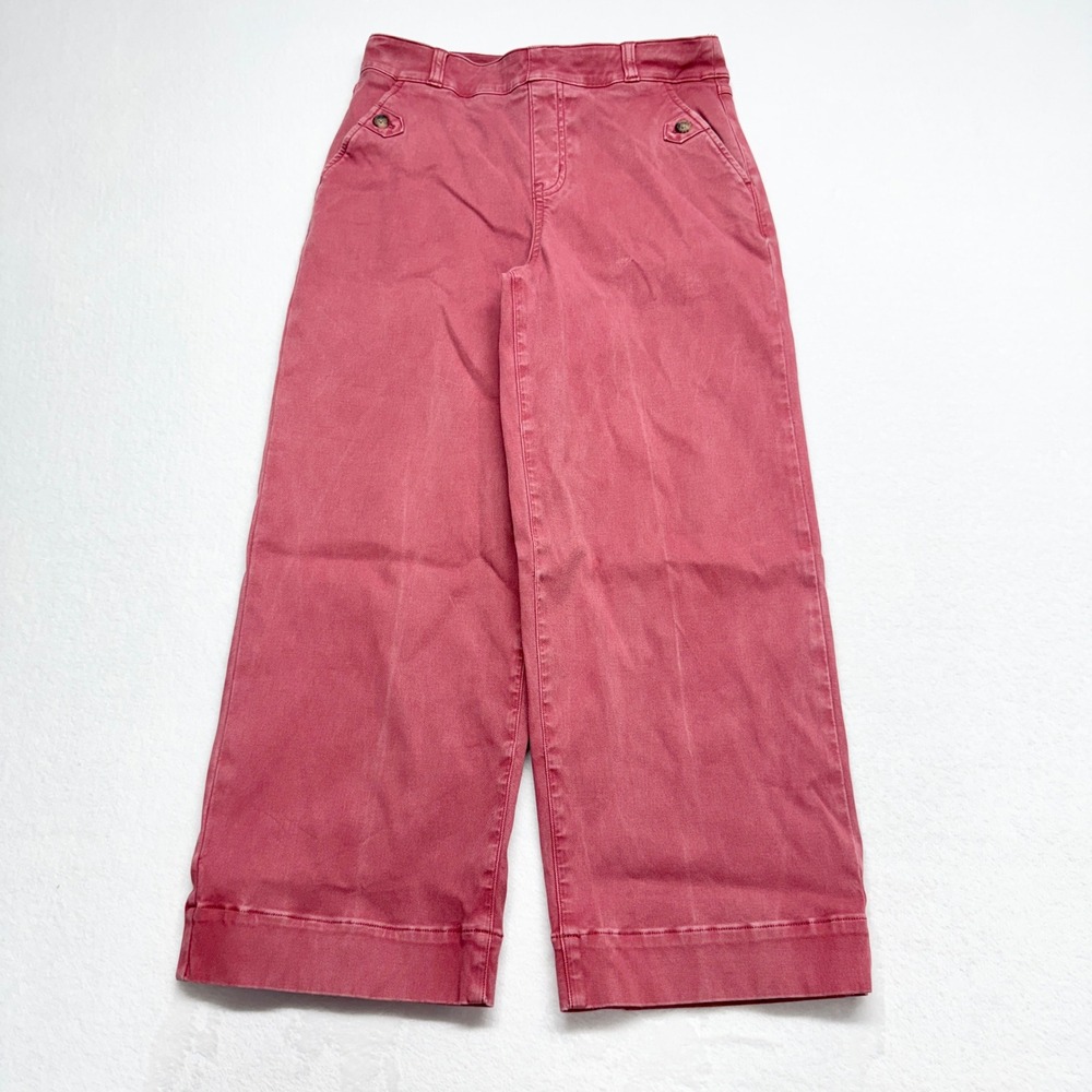 Spanx Stretch Twill Wide Leg Crop Pants Womens Size M Rose Pink High Rise 20312Q